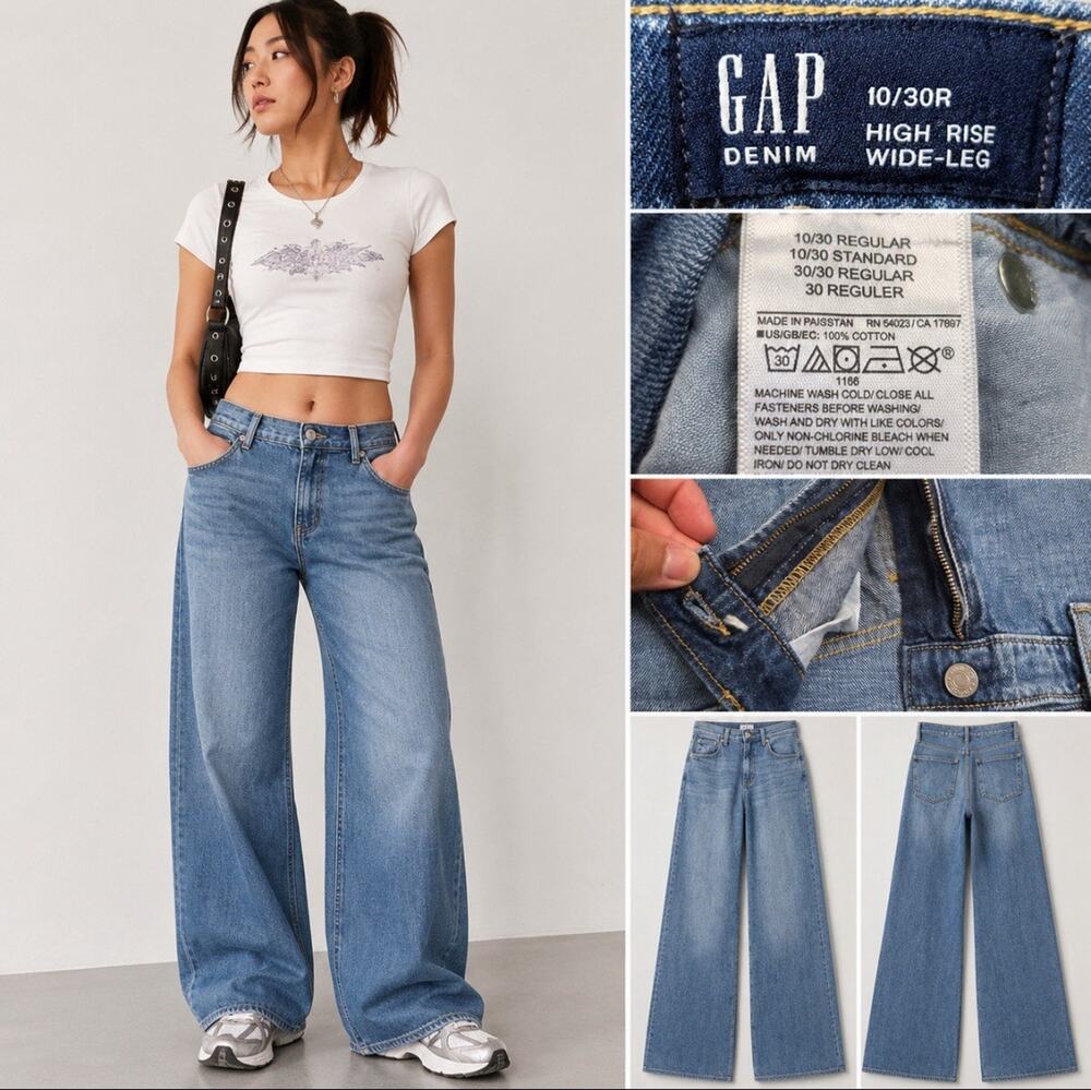Y2K Indie Sleaze GAP Denim Women's High Rise Wide Leg Jeans Size 10 Medium Wash